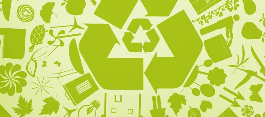 Odpady do (z)użycia - Polska burakiem stoi -zielona grafika, znaki oznaczające recykling
