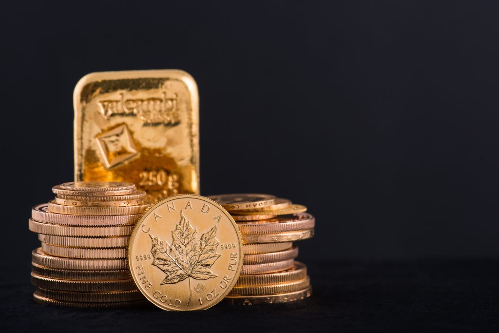 Mocna podwyżka cen złota - monety i sztabka zlota