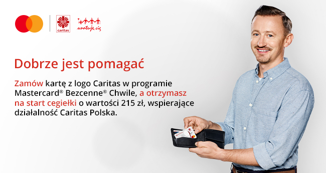 Bezcenne Chwile - nowa promocja Mastercard, Banku Pocztowego i Caritas Polska - infografika ze zdjęciem Adama Małysza.