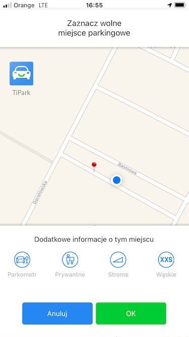 TiPark – miejsce parkingowe z aplikacji - mapa w aplikacji mobilnej