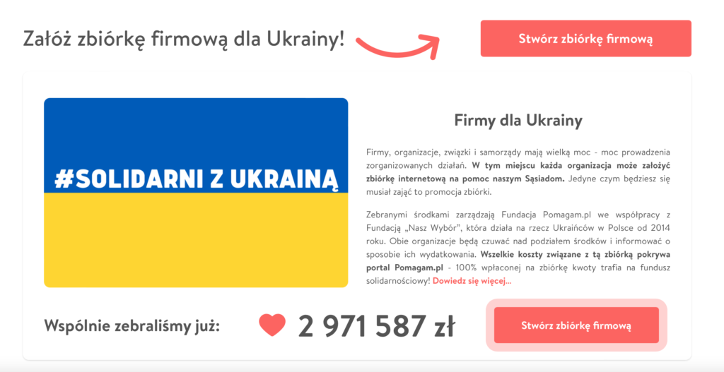 Pomagam.pl uruchamia zweryfikowane zbiórki “Solidarni z Ukrainą” dla firm - inforgrafika, pomoc dla Ukrainy.