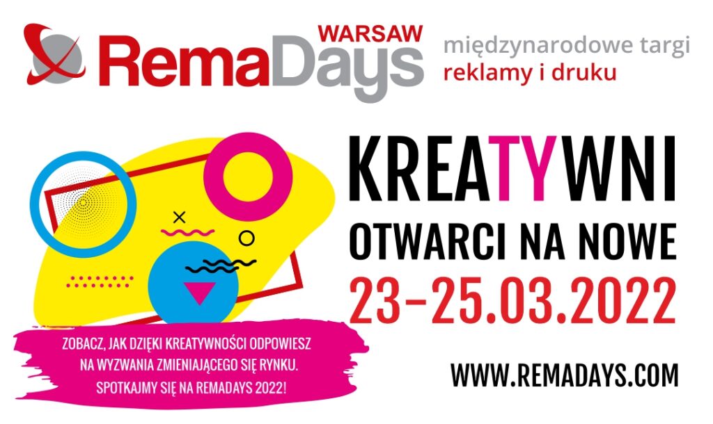 Międzynarodowe Targi RemaDays Warsaw 2022 odbędą się 23-25 Marca 2022 - kolorowy baner reklamowy z RemaDays 2022.