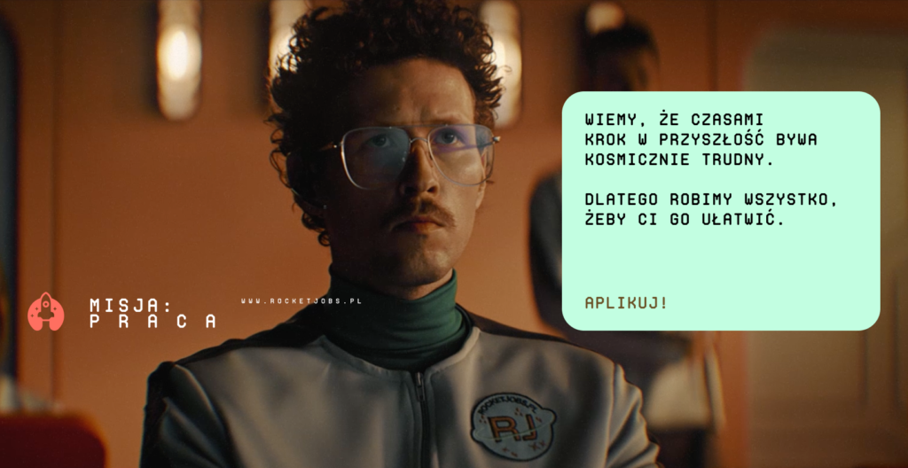Do świata pracy przyszłości z RocketJobs.pl! - start kampanii Misja Praca - twarz mężczyzny w okularach. 