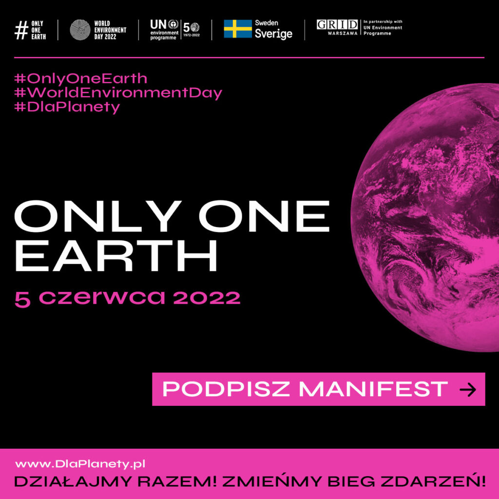 Podpisz Manifest #OnlyOneEarth w obronie naszej planety! - inforgrafika czarno - różowa.