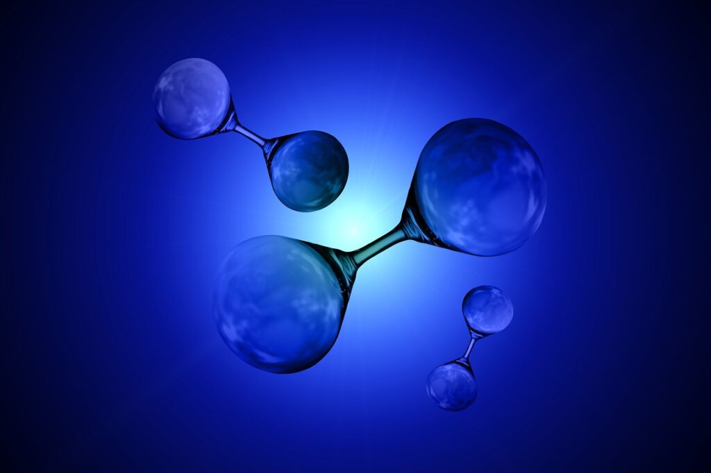 Wodór, paliwem przyszłości - niebieska plansza z symbolem wodoru. 
