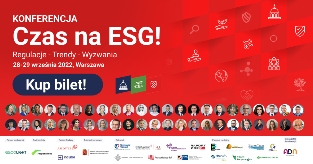 Konferencja „Czas na ESG!” rusza 28 września. Zapisz się! - kolorowy baner reklamowy wydarzenia " Czas na ESG!"