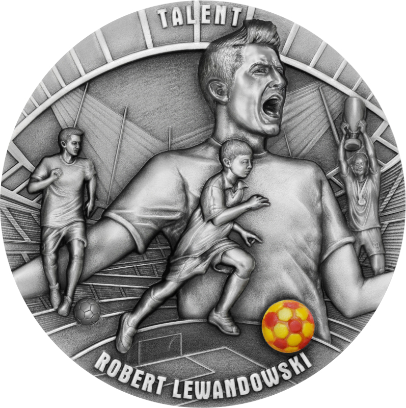 Historia Lewandowskiego wybita w monetach. 7 chwil, które porwały tłumy - moneta z wizerunkiem Lewandowskiego