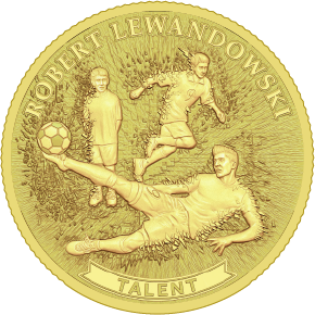 Historia Lewandowskiego wybita w monetach. 7 chwil, które porwały tłumy - złota moneta z wizerunkiem Roberta Lewandowskiego.