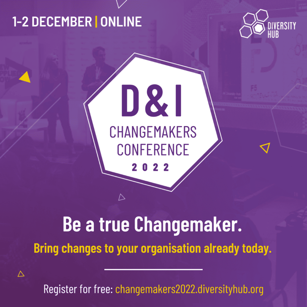 D&I Changemakers Conference 2022 - najważniejsze wydarzenie dla biznesu o różnorodności i inkluzji! - fioletowy baner - zaproszenie na konferencję.