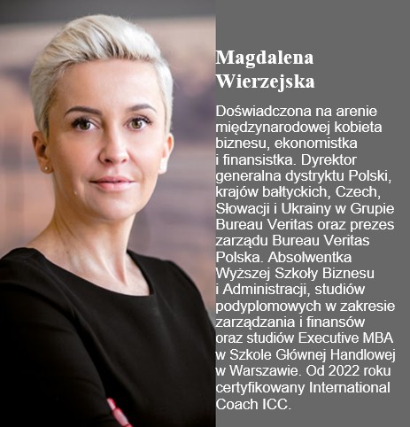 Zmiana musi się dokonać - rozmowa z Magdaleną Wierzejską o koniecznej transformacji roli lidera w firmie - portret kobiety, obok opis jej bio.